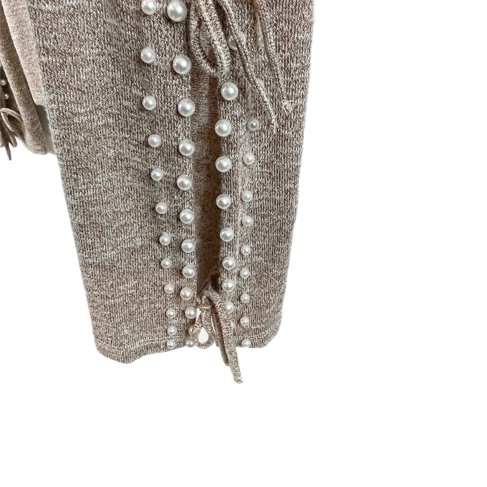 Oeuvre Split Flared Sleeve Pearl Embellished Taupe Sweater S Marled - Picture 5 of 9